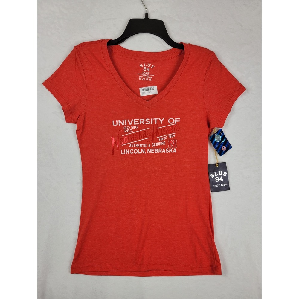 University of Nebraska Cornhuskers Blue 84 V-Neck T-Shirt Women's‎ Large Red
